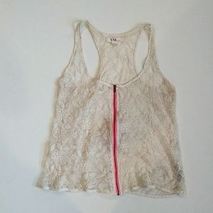 Cream lace zip front tank